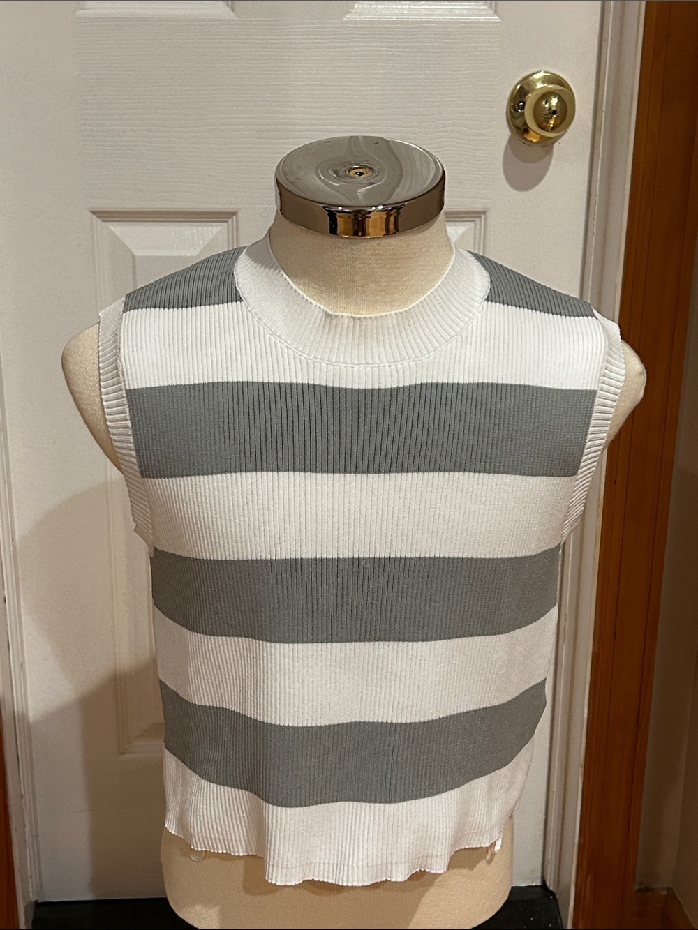 Sincerely Jules Sleeveless Ribbed Tank Top in White and Gray